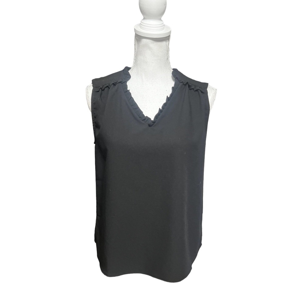 Vilagallo Womens Sleeveless Black Ruffle Neck Top Size EU 42 Preppy